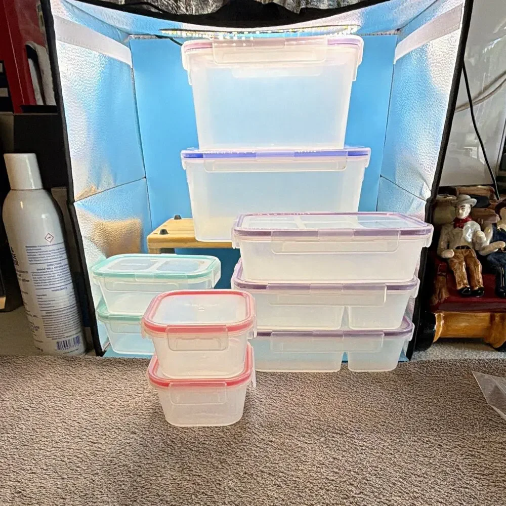 Snapware Clear Plastic Rectangle Storage Container Set 37 oz Snap Lids 9 pc